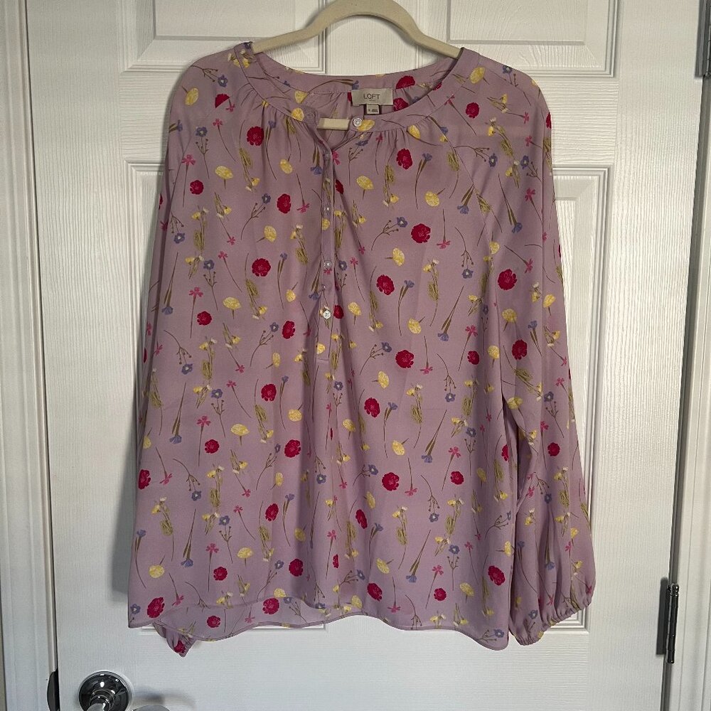 Loft Outlet long sleeve purple floral blouse in XL